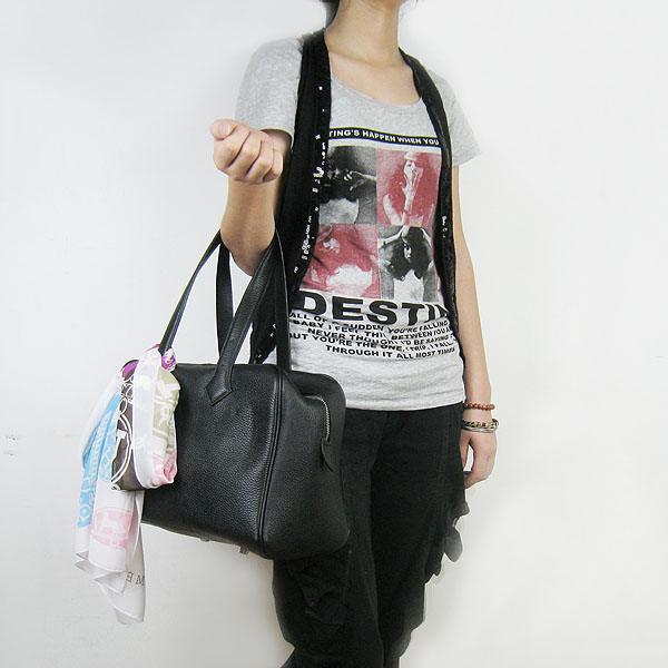 Best Replica Hermes Victoria Cowskin Leather Bags 2010 Black H2802